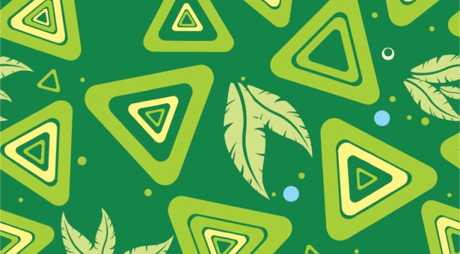 Yeşil Üçgenler ve Yapraklar Özel Baskı Duvar Kağıdı